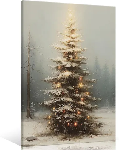 Miniatura 11 de Huabsad Arte de pared vintage de Navidad, regalos retro para niños, niñas lindas abrazando ciervos, impresiones estéticas de imágenes rústicas
