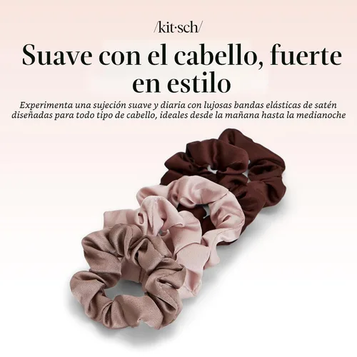 Miniatura 8 de Kitsch Coleteros de satén para mujer, sin arrugas, control de encrespamiento, más suave que la seda para todo tipo de cabello, accesorios elegantes