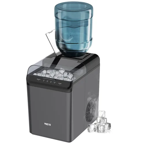 VECYS Máquina de hielo en cubos, máquina de hielo de alta calidad para encimera, capacidad diaria de fabricación de hielo de 34 libras y función de