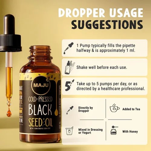 Miniatura 7 de Maju Superfoods Aceite de semilla negra, 3 veces TQ, prensado en frío, tamaño de viaje, 100% aceite de semilla de comino negro turco, semilla negra