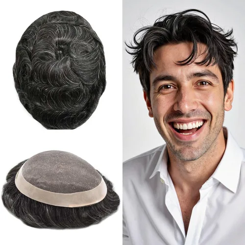 Miniatura 66 de Toupee - Sistema de reemplazo de cabello humano para hombre, encaje mono fino, duradero, línea capilar natural para hombre, pieza de cabello NPU