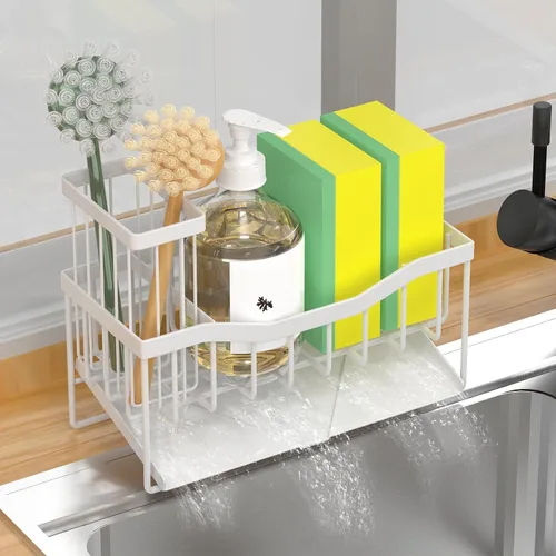 Miniatura 15 de Fssvcd Maifan Organizador de Fregadero para Cocina con Soporte para Cepillo y Bandeja Autodrenante de Acero Inoxidable, Organizador de Fregadero