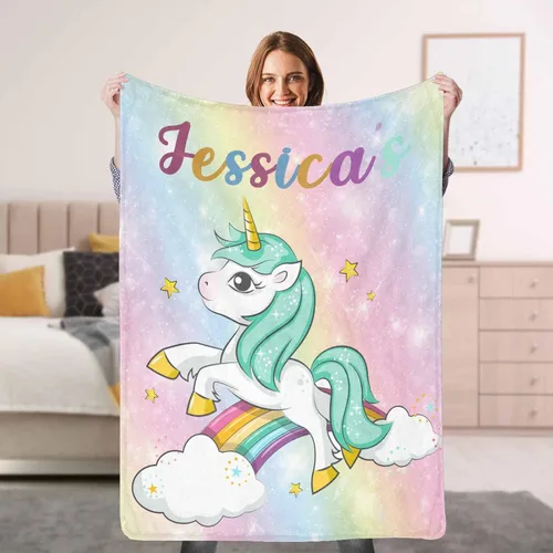 Miniatura 13 de Manta de forro polar personalizada para niños, adolescentes, niños y niñas, bebé, manta con nombre personalizado, manta mágica de arco iris, regalo