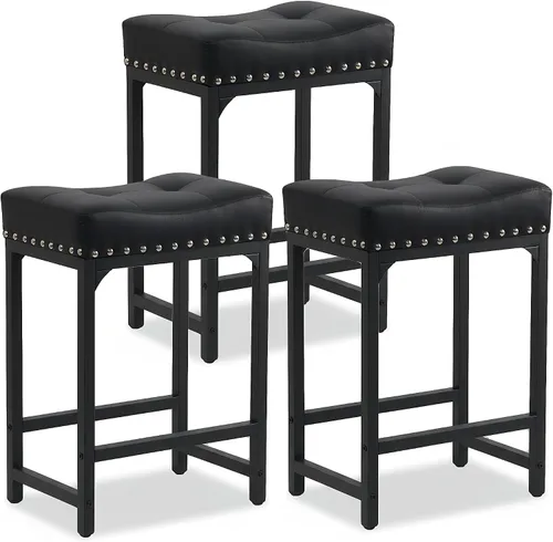 Miniatura 16 de Juego de 2 taburetes de bar de altura de mostrador para isla de cocina, taburetes de bar negros de 24 pulgadas, taburetes de bar sin espalda