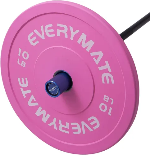 Miniatura 8 de EVERYMATE Placas de Peso Rosa 10LB 15LB 25LB 35LB 45LB Placas Olímpicas Bumper Placas de Peso con Agarre para Entrenamiento de Fuerza y Crossfit