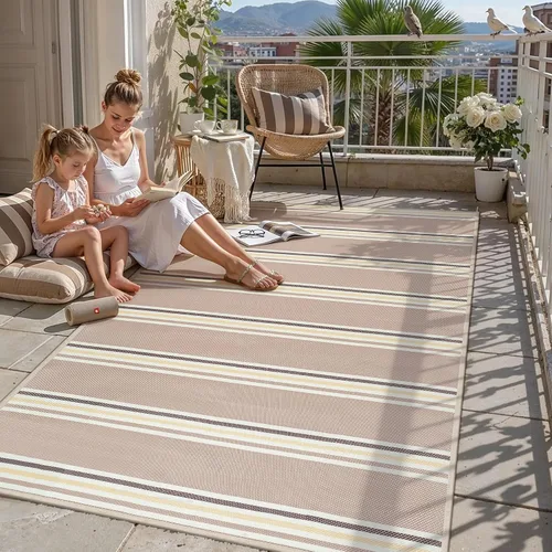 Miniatura 26 de PureCozy Alfombra de paja de plástico para exteriores, color negro, beige, grande, impermeable, para patio, 5 x 8 pulgadas, geométrica, reversible
