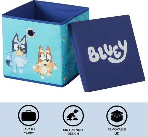 Miniatura 3 de Idea Nuova Bluey Cubo de almacenamiento de tela plegable, contenedor organizador de 10 pulgadas con tapa para dormitorio, sala de juegos y armario