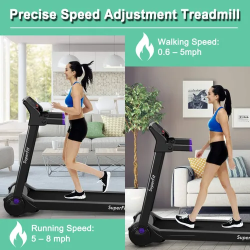 Miniatura 5 de GYMAX Caminadora plegable, máquina de correr de instalación gratuita de 3.0 HP con altavoz Bluetooth, monitor de pantalla táctil HD, control Púrpura