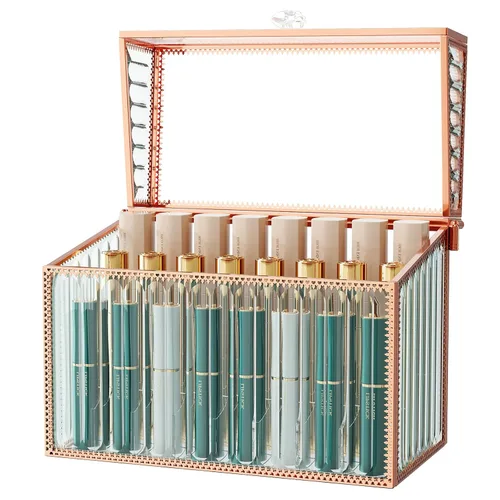 Miniatura 9 de Youdepot - Organizador de lápiz labial, 24 espacios, brillo de labios de vidrio templado y organizador de perfumes, soporte para lápiz labial