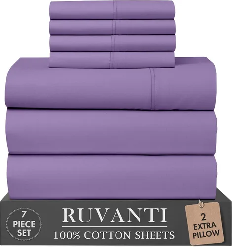 Miniatura 73 de RUVANTI 6 Piezas Sábanas de Algodón - 100% Algodón Natural Suave, Ligeras y Transpirables Sábanas de Percal Crujiente, Sábanas de Cama Tamaño Full