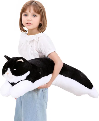 Miniatura 6 de Juguete de peluche grande de 32 pulgadas, almohada grande de peluche de gato largo y grande, regalo de peluche de gatito blanco y negro para niños