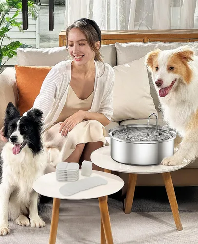 Miniatura 7 de ONEISALL Fuente de agua para perros grandes, de 7 litros/230 onzas/1.8 galones, fuente de acero inoxidable súper silenciosa con triple filtración