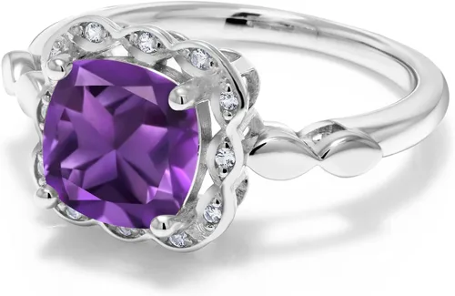Miniatura 120 de Gem Stone King Anillo de compromiso de plata de ley 925 de 0.315 in con piedra natal y zafiro blanco creado Anillo de compromiso de boda