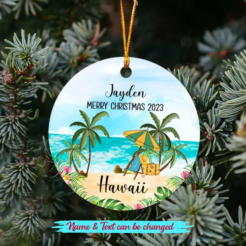 Miniatura 2 de Adorno de Navidad personalizado de playa de Hawái 2026, adorno de Navidad de paisaje urbano de Hawaii, adornos de Hawái, regalos para amigos, mamá