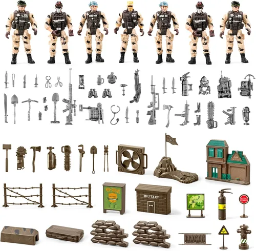 Miniatura 2 de Conjunto de juguetes de hombres del ejército de 78 en 1 con camión militar realista/helicóptero/barco kayak/motocicleta/figuras de acción de hombres