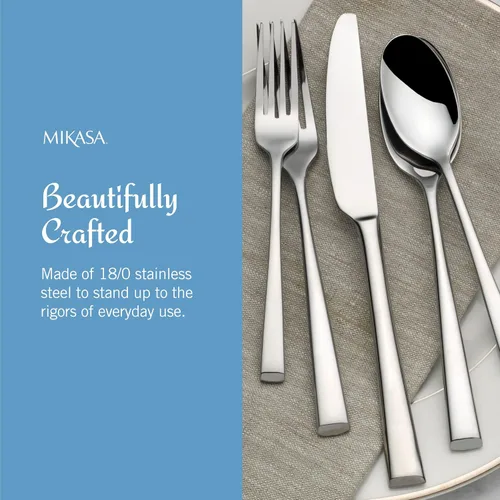 Miniatura 3 de Mikasa Rockford Juego de cubiertos de 20 piezas para 4, cubiertos de acero inoxidable 18/0, incluye tenedores, cuchillos, cucharas, juego