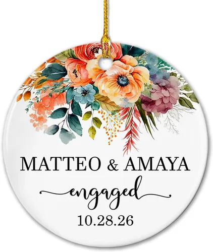 Miniatura 24 de Adorno de cerámica Our First Christmas Together, adorno de Navidad 2025 personalizado con nombre y fecha, renos para colgar en cerámica, regalo