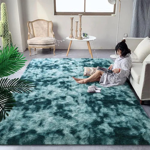Miniatura 44 de DweIke Alfombras Shag Esponjosas Azules para Dormitorio Sala de Estar, 5x8 Grande Suave Felpa Tie-Dye Azul Cielo para Niñas y Niños, Alfombra Azul