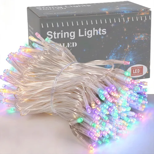 Miniatura 20 de Iluminación del hogar de 66 pies. Mini luces decorativas de Navidad de 200 luces LED de alambre verde, luces de hada estrellada enchufables, 8 modos