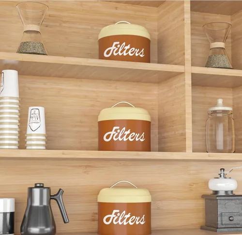 Miniatura 5 de Soporte de Filtro de Café en Cesta Marrón con Tapa - Envase de Almacenamiento Redondo para Mostrador - Accesorios de Barra de Café Decoración