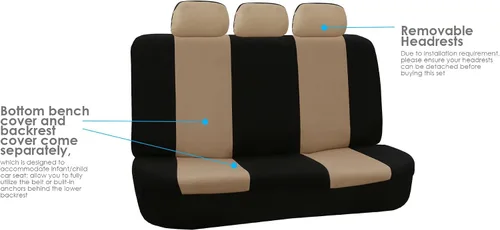 Miniatura 3 de TLH Fundas de Asiento de Coche de Tela Plana Beige 3 Filas, 8 Asientos, Fundas de Asiento Automotrices Universales Accesorios para Coches, Camiones
