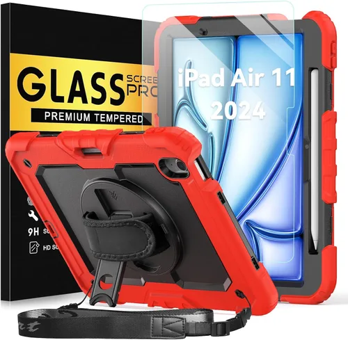 Miniatura 22 de BLOSOMEET Funda para iPad Air de 11 pulgadas M3 2025 y M2 2024 con protector de pantalla de vidrio templado y soporte para lápiz, funda para iPad