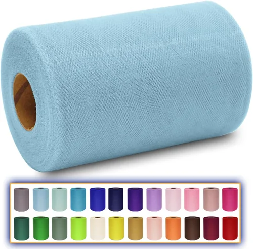 Miniatura 17 de Rollo de tela de tul azul agua de 6 pulgadas x 300 pies (100 yardas), cinta de tul mate cinta de red malla carrete para DIY falda tutú lazo de boda