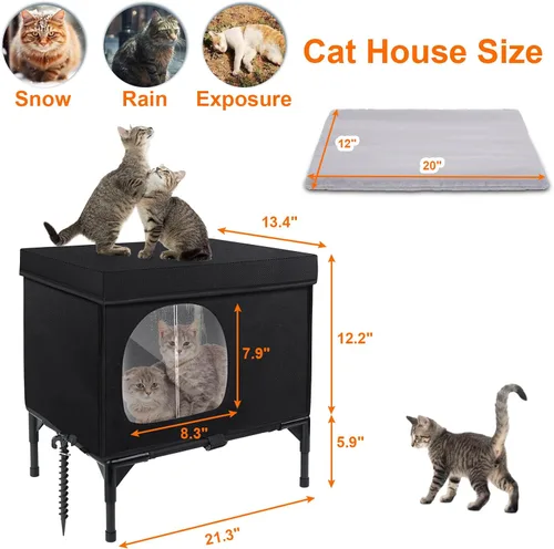 Miniatura 6 de Casa para gatos al aire libre, resistente a la intemperie, aislada, para gatos con cojín acogedor, refugio elevado para gatos al aire libre