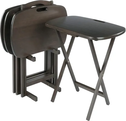 Miniatura 6 de Ergode Juego de mesa de madera de 5 piezas, elegantes mesas plegables, base duradera con marco en X, práctico soporte vertical, fácil montaje