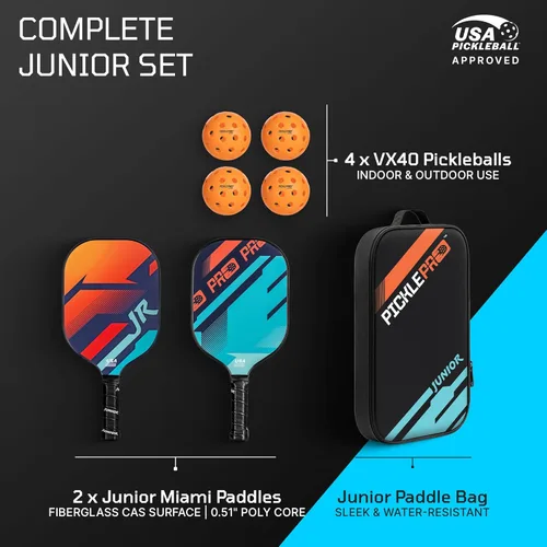 Miniatura 2 de PicklePro Junior - Juego de 6 paletas de pickleball probadas en laboratorio con 2 paletas junior, 4 bolas y bolsa, cara de fibra de vidrio aprobada