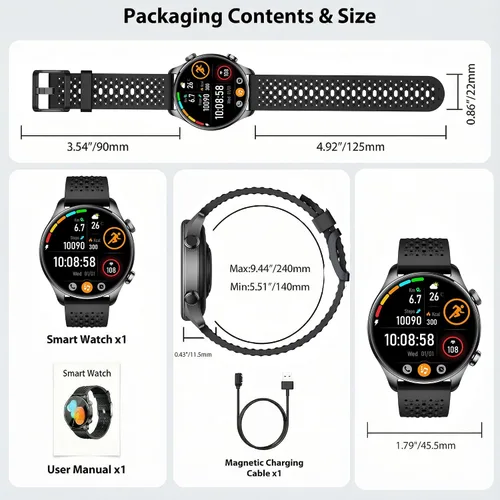 Miniatura 8 de Reloj inteligente para hombre, AMOLED de 1.43 pulgadas, GPS integrado, color negro Answer/Make Calls, Heart Rate Monitor, Sleep Monitor, SpO2