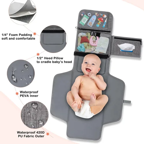 Miniatura 3 de Cambiador de pañales portátil, cambiador de pañales para recién nacido, cambiador de bebé con bolsillo de toallitas inteligentes, kit de cambio