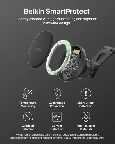 Miniatura 9 de Belkin Soporte de teléfono Tesla, soporte magnético inalámbrico para automóvil para vehículos eléctricos (imán fuerte) con cable USB C de 3.3 pies