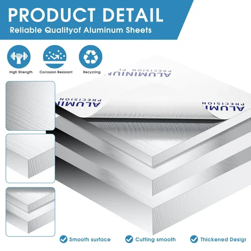 Miniatura 5 de Placa de hoja de aluminio de 1 pulgada de grosor, placas de aluminio resistentes de 6 x 6 pulgadas con película protectora, placa de panel plano
