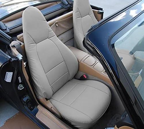 Miniatura 8 de Iggee Diseñado para Mazda Miata 2001-2005, Beige - Funda de asiento de piel sintética hecha a medida, ajuste original