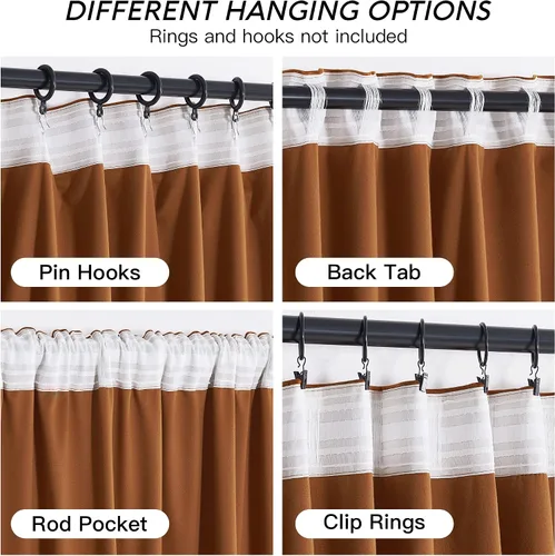 Miniatura 4 de RYB HOME Cortinas de Otoño de Terciopelo Naranja Quemado, Bloqueo de Luz, Aislamiento Térmico, Tratamiento de Ventana de Lujo Terracota, Fondos