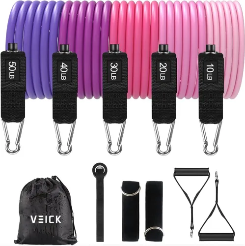 Miniatura 39 de VEICK Bandas de resistencia, bandas de ejercicio, bandas de entrenamiento, bandas de resistencia para entrenar con asas para hombres y mujeres