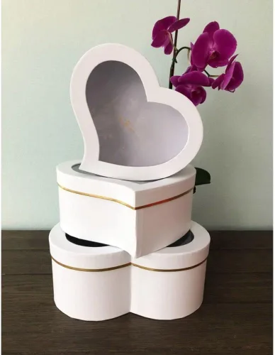 Miniatura 3 de UNIKPACKAGING Caja de flores con forma de corazón de alta calidad, cajas de regalo para flores de lujo y arreglos de regalo, juego de 3 (blanco)