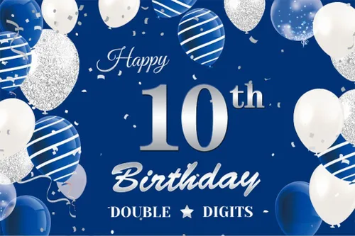 Miniatura 10 de Decoraciones de cumpleaños número 10 para niños, decoración negra de papel de aluminio de doble dígito, pancarta negra número 10 con globos