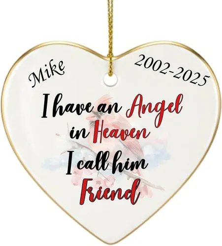 Miniatura 11 de Adorno de Navidad conmemorativo personalizado 2025 – Recuerdo de cerámica en forma de corazón – Tengo un ángel en el cielo I Call Her Primo – Regalo