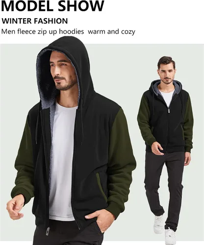 Miniatura 105 de GEEK LIGHTING Sudadera con capucha y cremallera para hombre, forro polar, chaqueta gruesa con capucha para invierno, cálida sudadera atlética