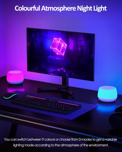 Miniatura 4 de Luz nocturna para niños, 3 modos y 9 colores cambiantes, lámpara de noche recargable sin interrupciones, lámpara de mesa táctil portátil