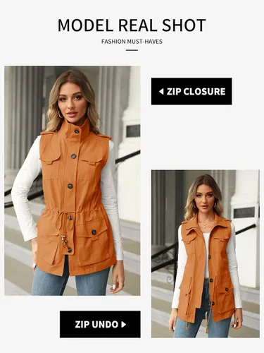 Miniatura 3 de Koodred - Chaleco militar casual para mujer, ligero, sin mangas, con cordón, con bolsillos