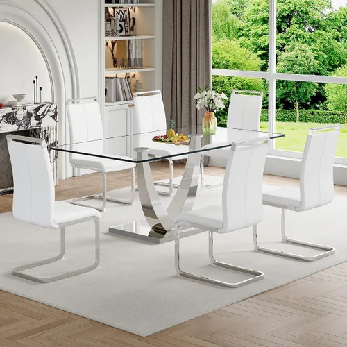 Miniatura 67 de Mesa de comedor moderna para mesa de comedor de mármol sintético de 4/6, 63 pulgadas, mesa de cocina rectangular, mesa de cocina y comedor de fácil
