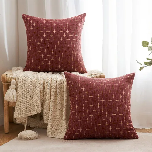 Miniatura 282 de MIULEE - Juego de 2 fundas de almohada decorativas de lino de arpillera navideñas, modernas, estilo campestre, rústicas, tejidas, con textura