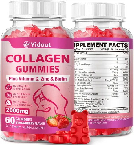 Gomitas de colágeno con vitamina C y biotina, 200 mg de péptidos de colágeno para cabello, piel y uñas, apoyo para hombres y mujeres. Suplemento de