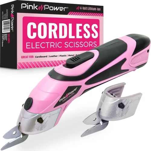 Pink Power Tijeras Eléctricas Inalámbricas Cortador de Tela para Manualidades, Cajas, Costura, Alfombras y Álbumes de Recortes - Cizallas Rotativas