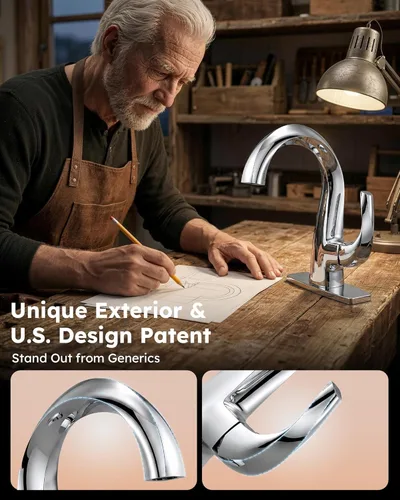 Miniatura 2 de WOWOW Grifo de Baño de Una Sola Manija 1 Orificio Arco Alto Grifo de Lavabo de Baño Cromado con Desagüe Pop Up, Latón Sólido Grifo Comercial de Cromo