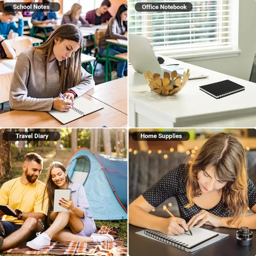 Miniatura 6 de EUSOAR - Cuaderno de espiral rayado universitario, paquete de 3 en negro A5 de 5.5" x 8.3", papel desprendible, tapa dura gruesa, 160 páginas / 80