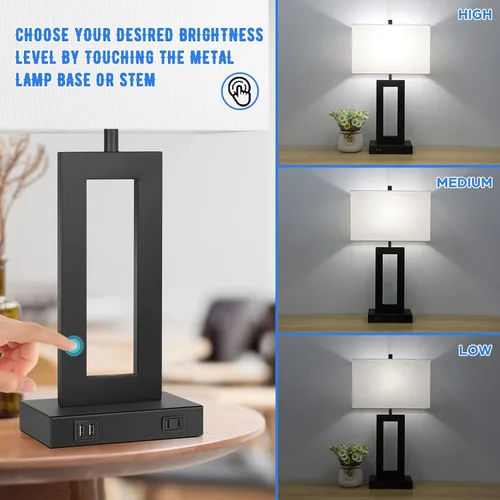 Miniatura 7 de TOBUSA Juego de 2 lámparas de mesa de 28 pulgadas de alto para salas de estar, modernas lámparas de mesa negras con control táctil para dormitorio